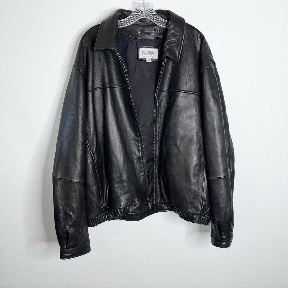 Wilsons Leather Jacket Men XL zip up Black Coat Genuine 90s Y2K